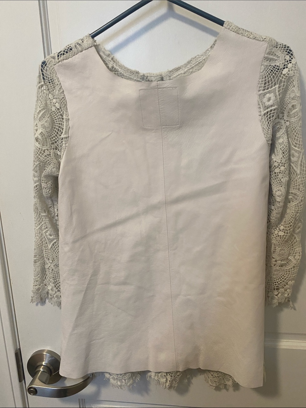Pink Memories leather Ivory Crochet Lace Button-Front Top